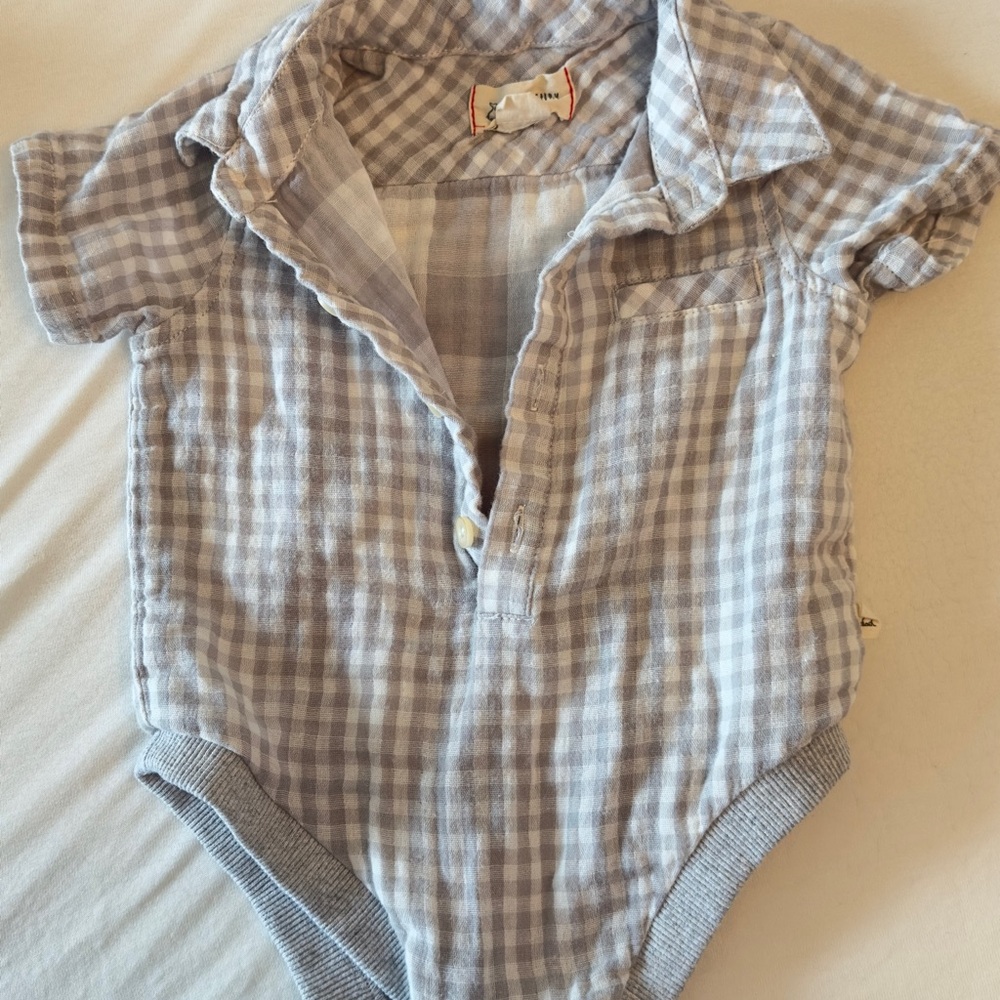 Blue and White Checkered Baby Onesie